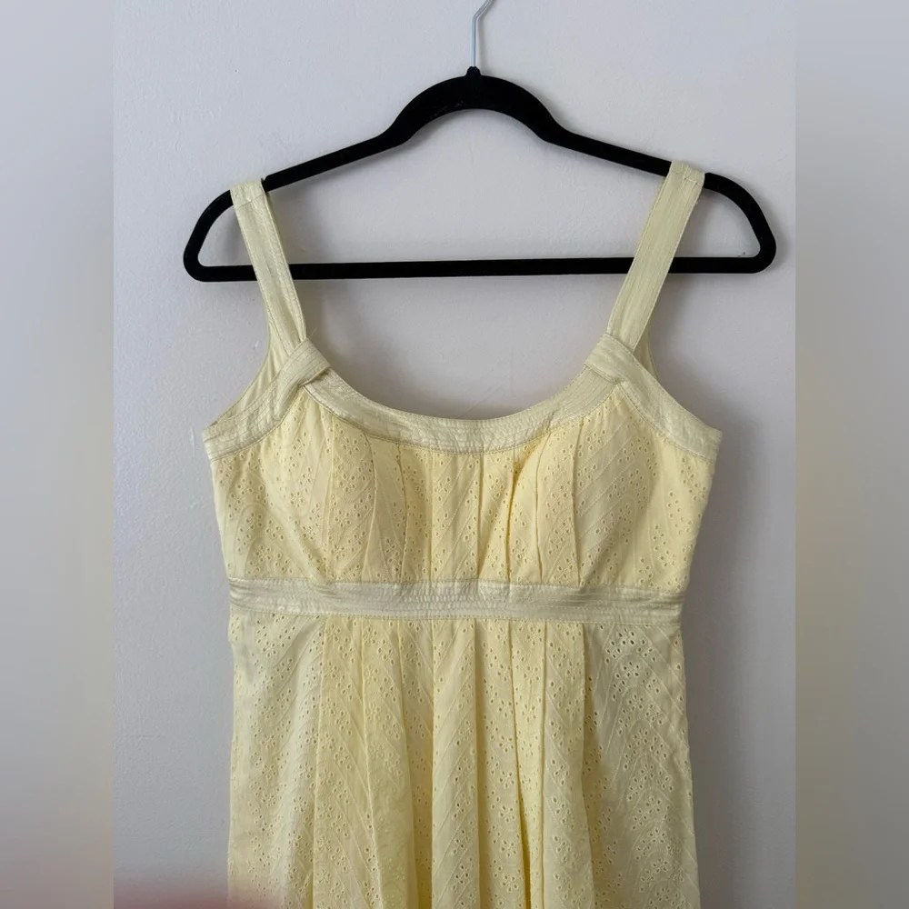 Butter Yellow Sundress Calvin Klein Womens 4 - Eyelet Pleated Cotton Cottagecore - Picture 4 of 16